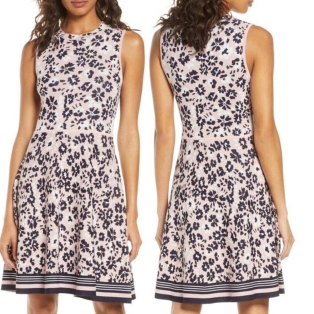 Eliza J Sleeveless Floral Dress Pink Blue Fit & Flare Work Party Spring Large - Picture 2 of 9